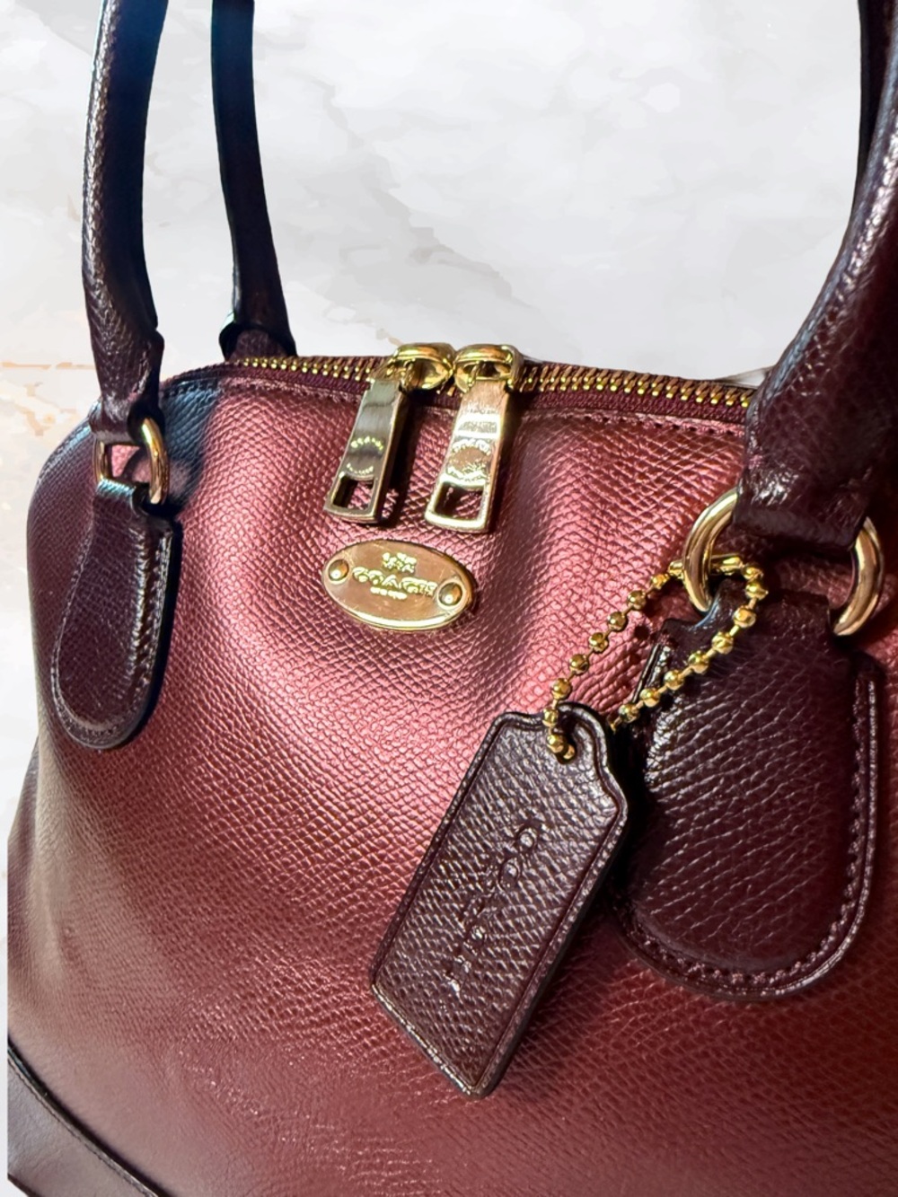 COACH Cora Domed Satchel Full Size Bicolor Metallic Oxblood F36057 - Picture 5 of 10